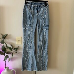 Distressed stylish boot cut jeans, denim